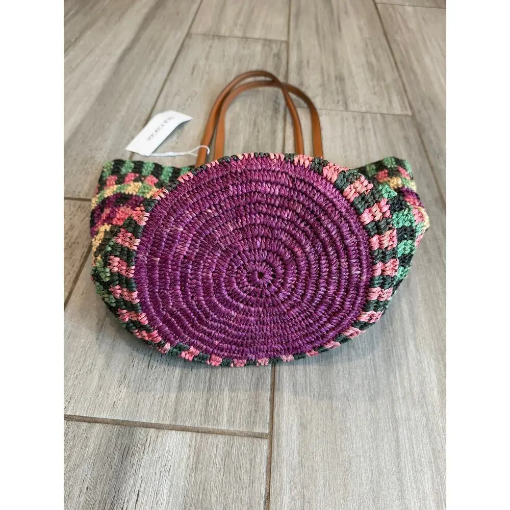 NEW Veronica Beard Raffia Anchor Basket Tote Striped Handbag